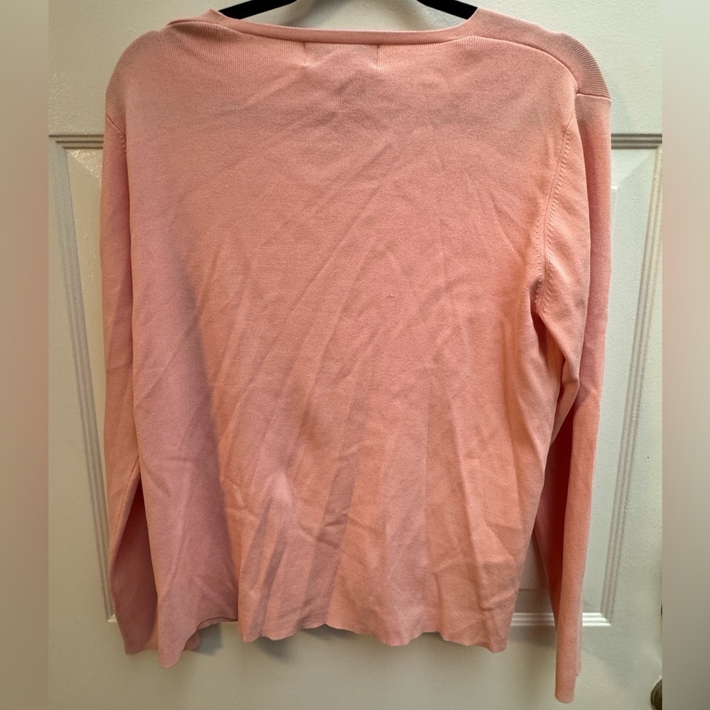 VTG JOSEPH A Pink Button Up Cardigan Abalone Shell Buttons Preppy Chic Girly XL - Picture 8 of 11